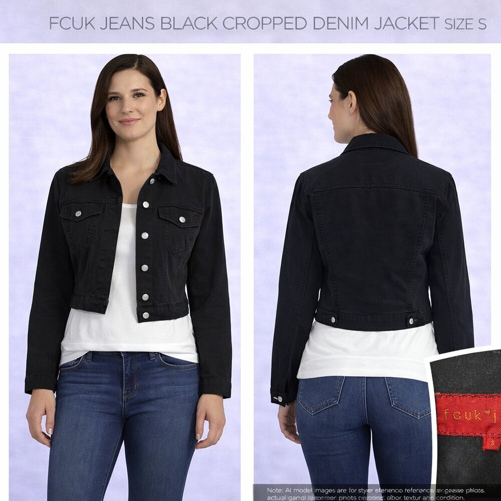 FCUK Jeans Black Cropped Denim Jacket Size S
